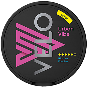 Velo Urban Vibe Ultra nicotine pouches with cherry, cranberry and red fruit flavor in discreet slim format
