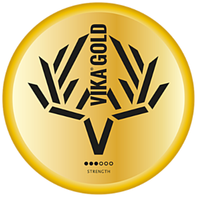Vika Gold White Portion Snus with intense dark tobacco taste and subtle notes of malt and chocolate.
