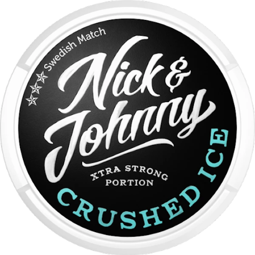 Nick & Johnny Crushed Ice Xtra Strong Portion snus with mint, spicy tobacco and wintergreen notes
