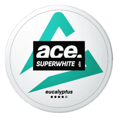 Ace Eucalyptus All White Snus – tabakfreie Nikotinbeutel mit frischem Eukalyptusgeschmack für langanhaltende Frische.
