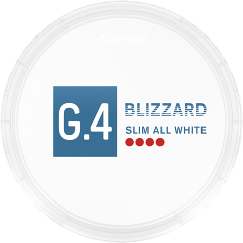 G.4 Blizzard Slim All White Blue Mint – erfrischender Minzgeschmack in schlanken All-White-Portionen mit starker Stärke.