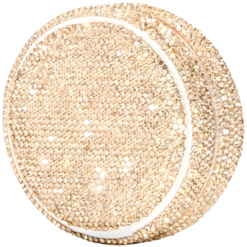 Golden KellyCan luxury box fully covered in hand-set rhinestones for a sparkling golden design
