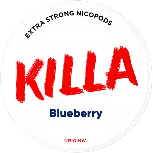Killa Blueberry nicotine pouches with sweet fruity blueberry flavor and high nicotine content for strong effect

