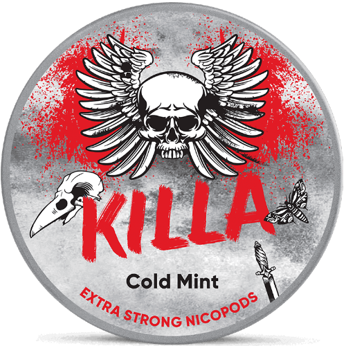Killa Cold Mint nicotine pouches with icy menthol flavor and high nicotine content in slim discreet format
