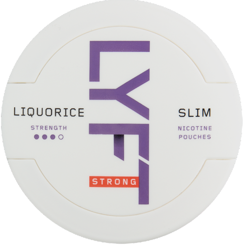 LYFT Liquorice Strong – slim nicotine pouches with liquorice, anise, salmiakki and caramel flavor.
