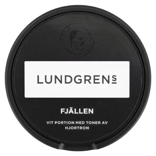 Lundgrens Fjällen White Portion snus with cloudberry flavor, juniper touch and 10 mg nicotine per gram
