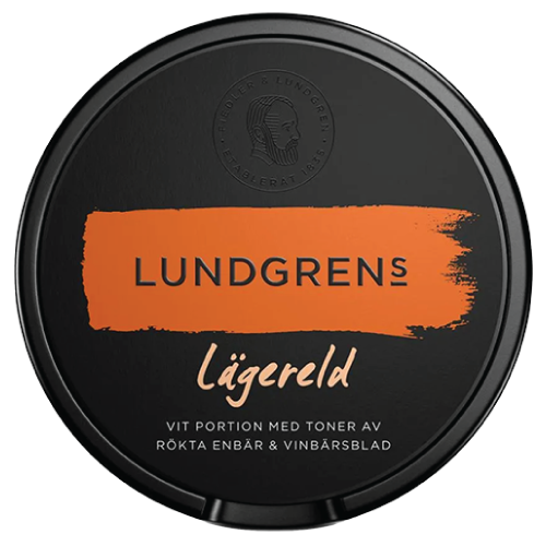 Lundgrens Lägereld White Portion snus with smoked juniper and blackcurrant leaf flavor, 10 mg nicotine/g
