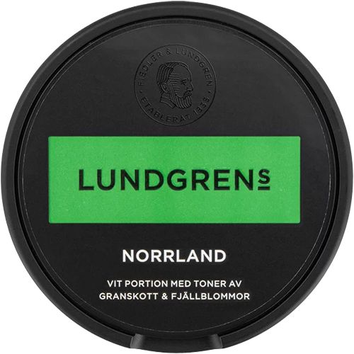Lundgrens Norrland White Portion snus with spruce twig and mountain flower flavor, 10 mg nicotine per gram
Lundgrens Norrland White Portion snus with spruce twig and mountain flower flavor, 10 mg nicotine per gram