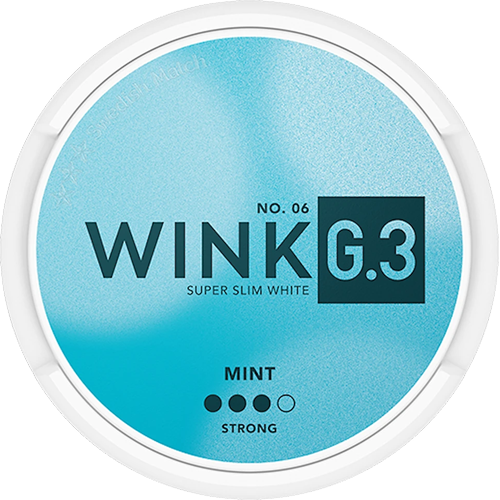G.3 WINK Super Slim Strong White nicotine pouches with peppermint, mint notes and slight tobacco hint

