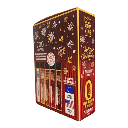 Set Aroma King Winter Edition 5x700 puffs 0mg/ml Aroma King Winter Edition Set, 5 Einweg-E-Zigaretten, je 700 Züge, Weihnachtsaromen
Set Aroma King Winter Edition 5x700 puffs 0mg/ml Aroma King Winter Edition Set, 5 Einweg-E-Zigaretten, je 700 Züge, Weihnachtsaromen
