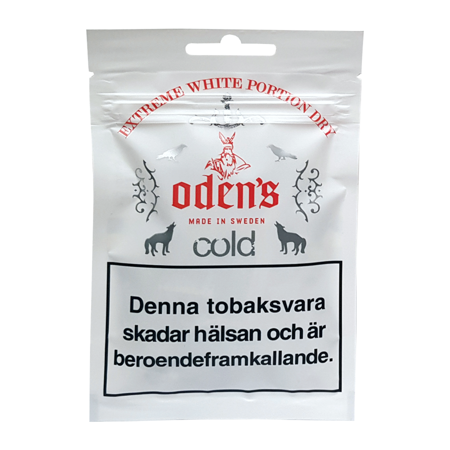 Oden's Cold Extreme White Dry SOFT PACK – 16g strong snus with mint oils, dry portions, long-lasting effect.
