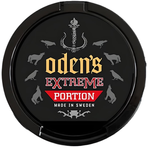 Odens Extreme Portion snus with extra strong nicotine, bold tobacco taste and a hint of fresh mint.
