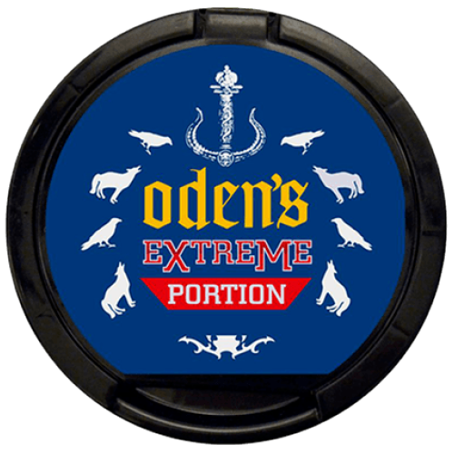 Oden’s Lakrits Extreme Portion snus with high nicotine content and strong liquorice and spicy tobacco taste
