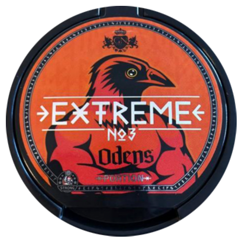 Odens No3 Extreme Portion snus with classic tobacco flavour, fresh bergamot notes and high nicotine.
