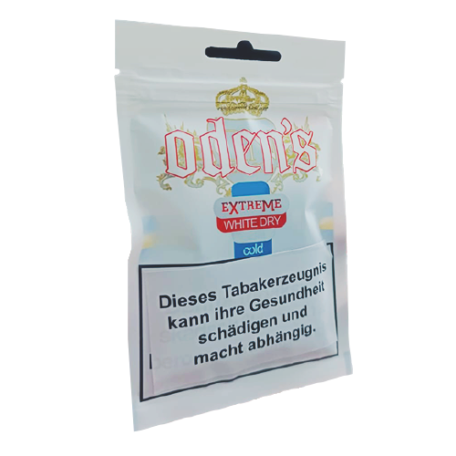 Odens Extreme White Dry Cold Slim Soft Pack 13g snus with strong tobacco aroma and cool peppermint flavor
