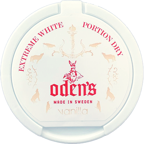 Odens Vanilla Portions snus with spicy tobacco and subtle vanilla notes in classic white pouches.
Odens Vanilla Portions snus with spicy tobacco and subtle vanilla notes in classic white pouches.