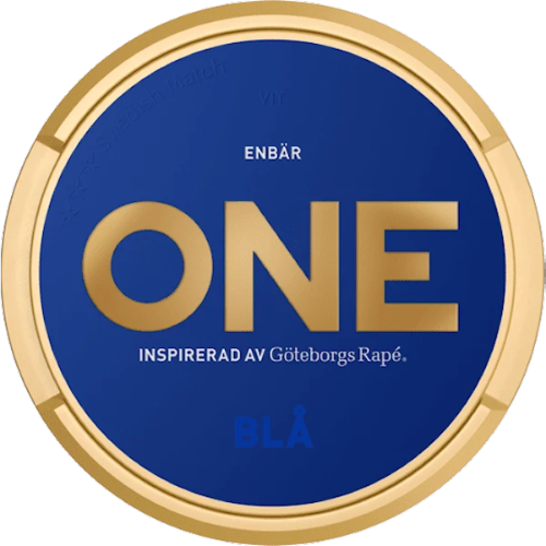 ONE Blå snus with 13 mg/g nicotine and juniper aroma by Swedish Match, strong and refreshing.
