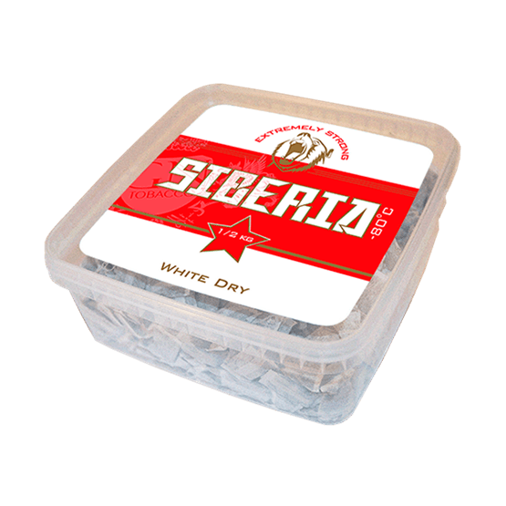 Siberia Red White Dry NORMAL Portion 500g – strong snus with icy mint flavor and high nicotine content.
