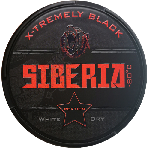 Siberia Black White Dry Portion Slim snus with ultra-strong nicotine, discreet slim pouches and drip-free release.
