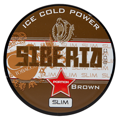 Siberia Brown Slim Portion – extra strong snus with bold tobacco taste and refreshing mint in slim format.
