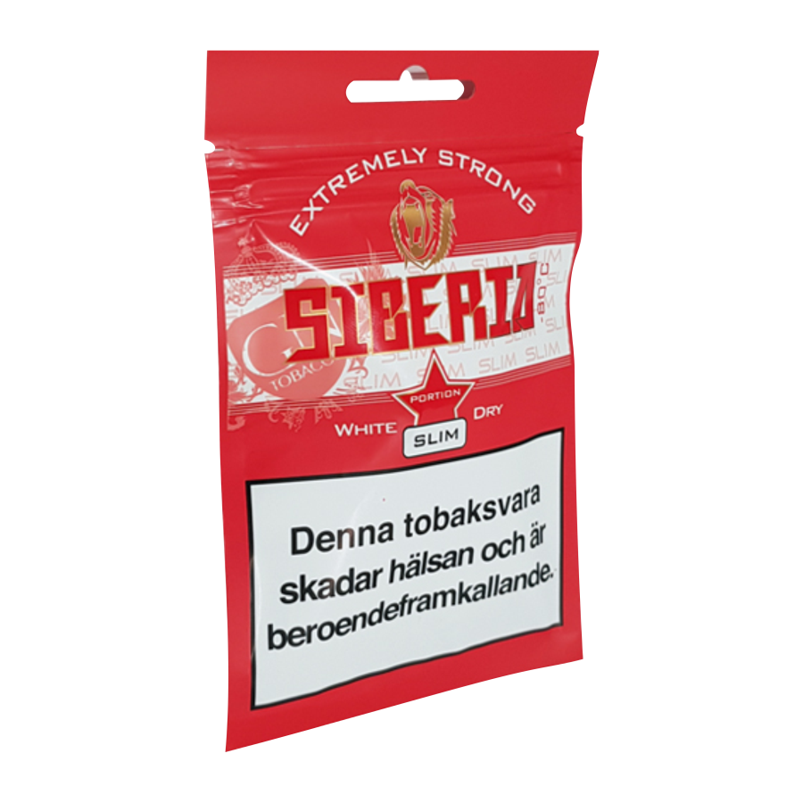 Siberia Red White Dry Portions SLIM Soft Pack 13g with strong tobacco blend and distinct mint flavor
