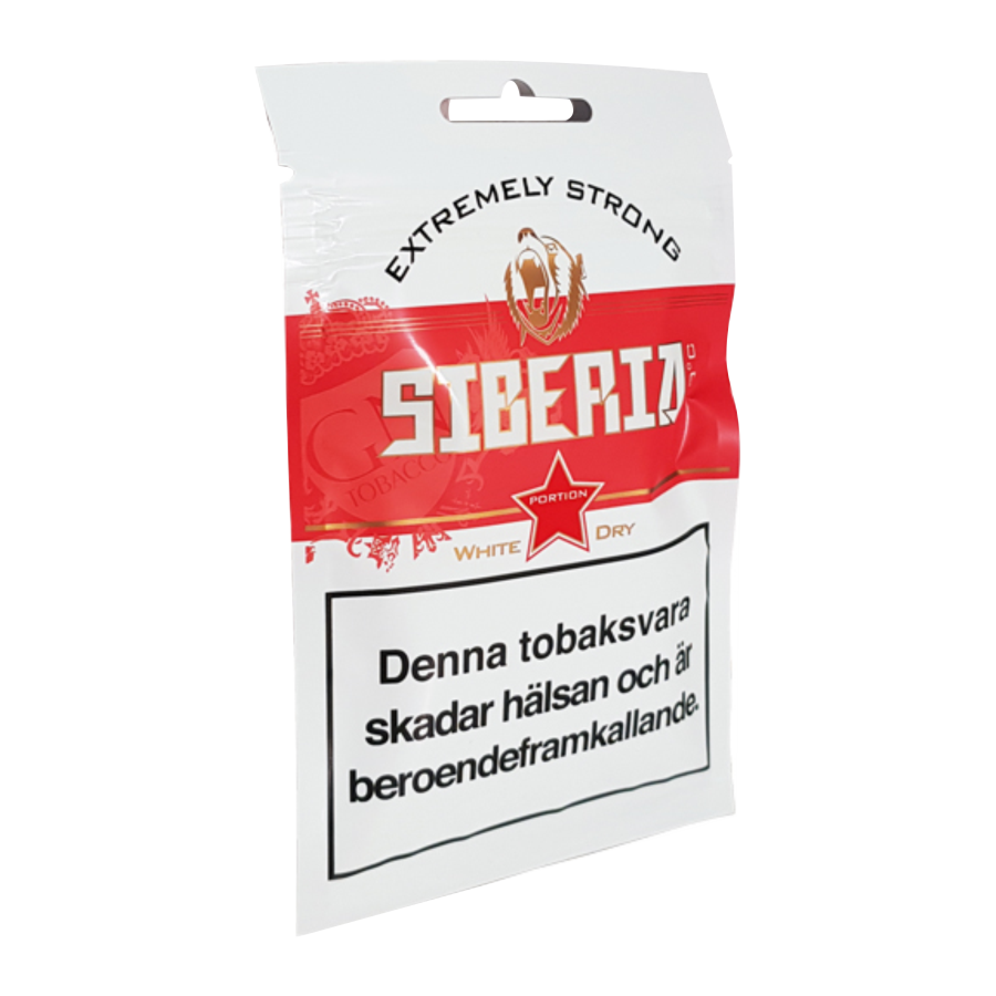 Siberia Red White Dry Portions 16g Soft Pack with strong tobacco blend and distinct mint flavor
