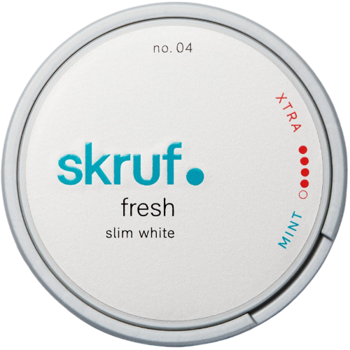 Skruf Fresh no.4 Fresh Mint Xtra Strong slim white portion snus with spearmint flavor and high nicotine