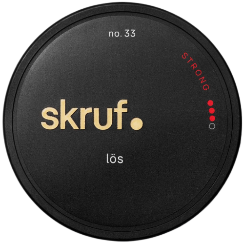 Skruf Strong Lös – traditional loose snus with bold tobacco flavor and extra strong nicotine for experts.
