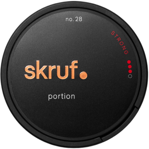 Skruf Stark Portion #3 – strong Swedish snus with rich tobacco flavor and powerful nicotine kick.
