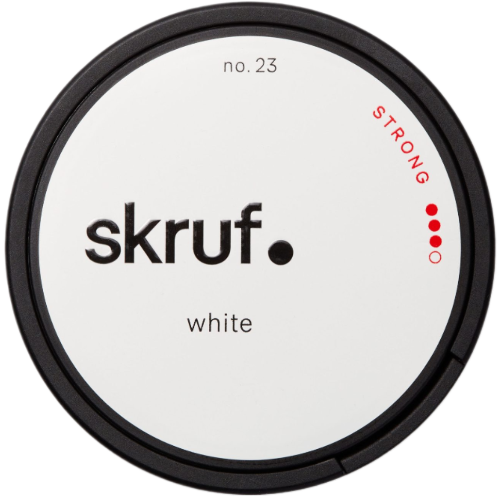 Skruf White Strong #3 – strong white portion snus with pure tobacco flavor, minimal drip and lasting freshness.
