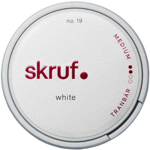 Skruf Tranbär White snus with refreshing cranberry flavor in white portions for a clean, lasting experience.
