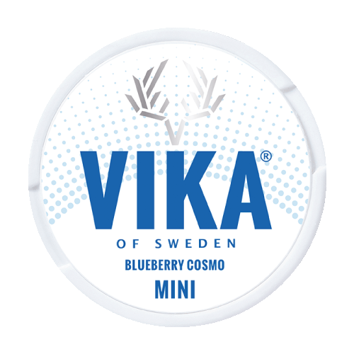 Vika Blueberry Cosmo Mini all-white nicotine pouches, fruity blueberry flavor with refreshing icy twist.
