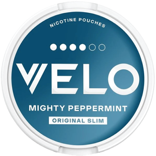 VELO Mighty Peppermint 4 nicotine pouches with bold peppermint flavor and 10.9 mg nicotine per pouch
