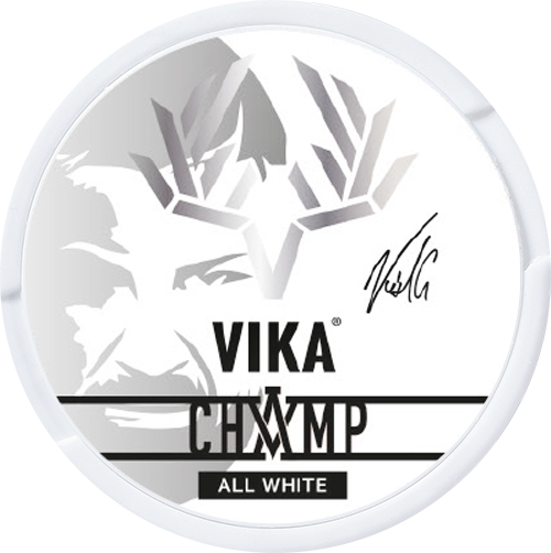 Vika Champ strong pure white snus with refreshing mint flavor, inspired by MMA fighter Attila Vegh.
